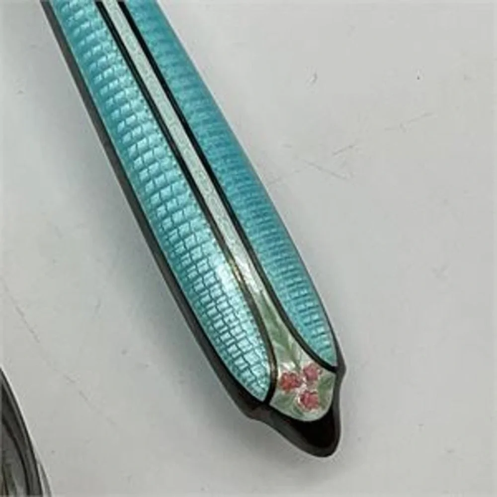 Foster & Bailey 1923 Guilloché Enamel & Sterling Silver Hair Brush & Crystal Jar